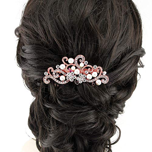 Missgrace Women Rose Gold Crystal Jewelry Comb Bridal Headpiece Hair Comb Bridal Crystal Decorative Headpiece (Rose gold)
