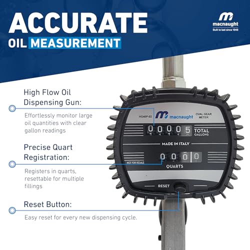 Image of Macnaught Pneumatic Oil Gun with Control Valve 1 /2 inch inch NPT Inlet, Mechanical Meter, Registers in Qts & Totals in Gal. Oil, antifreeze, trans fluid, lubricating oil, synthetic hydraulic oil & more