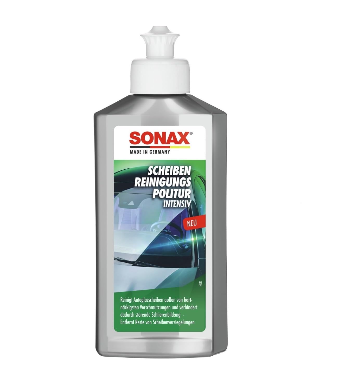 SONAX ScheibenReinigungsPolitur intensiv (250 ml) reinigt Autoglasscheiben von hartnäckigsten Verschmutzungen | Art-Nr. 03371000