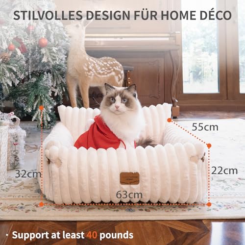 CheerPals Extended Katze Sofa – 63 L × 55–66 B cm Weiches, Flauschiges Großes Katzenbett, Hundesofa für Katzen und Kleine Hunde mit Waschbarem, Abnehmbarem Bezug und Rutschfester Unterseite