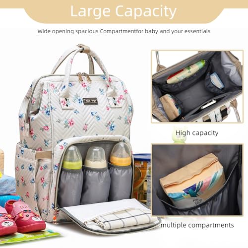 Image of GAIVP Diaper Bag Backpack, Diaper Bags for Baby Girls Boys, Baby Bags for Moms Dads, Nappy Changing Bag with Insulated Pockets,Multi-functional Waterproof Backpack with Stroller straps-Beige Flowers