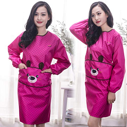 Lzttyee Stylist Salon Smock Jacket Waterproof Haircut Cape Barber Cartoon Apron,Kitchen Apron,Nail Tech,Massage Therapist (Rose Red)
