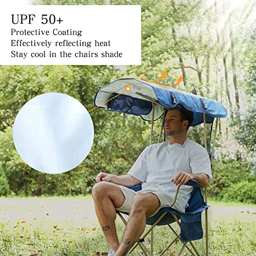 Huskfirm Camping Chair with Canopy Shade - Folding Beach Chair with UPF 50+ Sun Shade, Cup Holder, Side Pocket, Portable Sports Chair for Adults Support 330 LBS, Fishing Camp Outdoor Lawn Chair - Blue - Image 4
