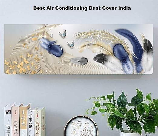 Image of Rainbow Butterflies And Bird Feather Printed AC Cover, 1.5 Ton | Air Conditioning Dust Cover, Folding Designer, 97 x 31 x 21.5cm
