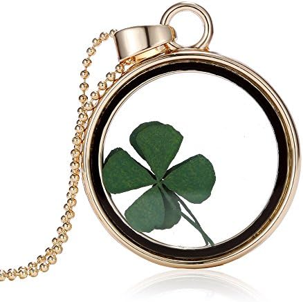 Feilok Collana da donna alla moda con pendente con fiore secco sotto vetro Feilok Collana da donna alla moda con pendente con fiore secco sotto vetro