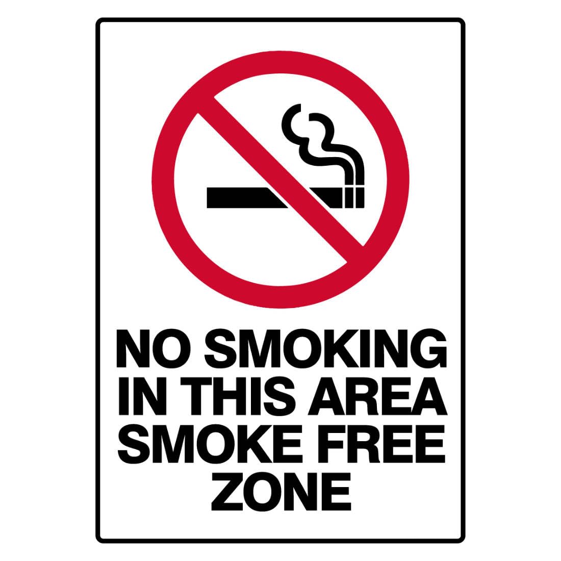 Prohibition Safety Sign - No Smoking In This Area Smoke Free Zone Metal Tin Sign 8 x 12 inch for Industrial & Commercial