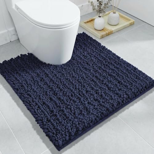 Disolla Toilet Rug 24x24, U-Shaped Washable Bathroom Floor Mat, Navy Blue