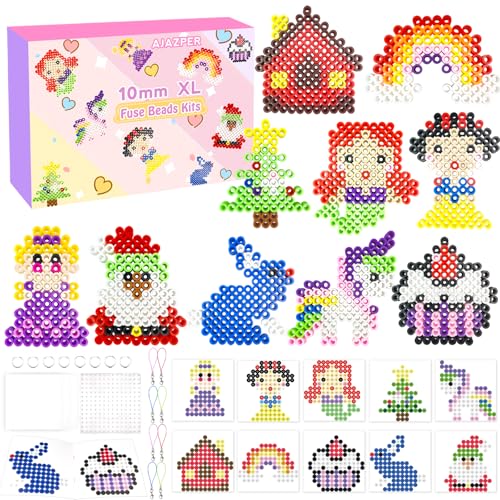 10MM Cuentas Para Planchar, Kit Colorido XL Cuentas de Hierro Fusibles con Pegboard Guía del Usuario, Ideas de DIY Manualidades para Niños Cumpleaños Navidad 5+ años