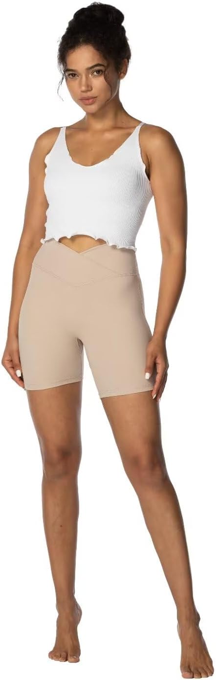 Sunzel Crossover Biker Shorts for Women, No Front Seam V High Waist Yoga Workout Gym Shorts with Tummy Control - Image 4
