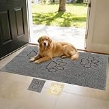 PUPTECK Dog Doormat for Dirty 60 x 30 inch Super Absorbent Microfiber, Non Skid Backing, Gery Door Mat Indooer