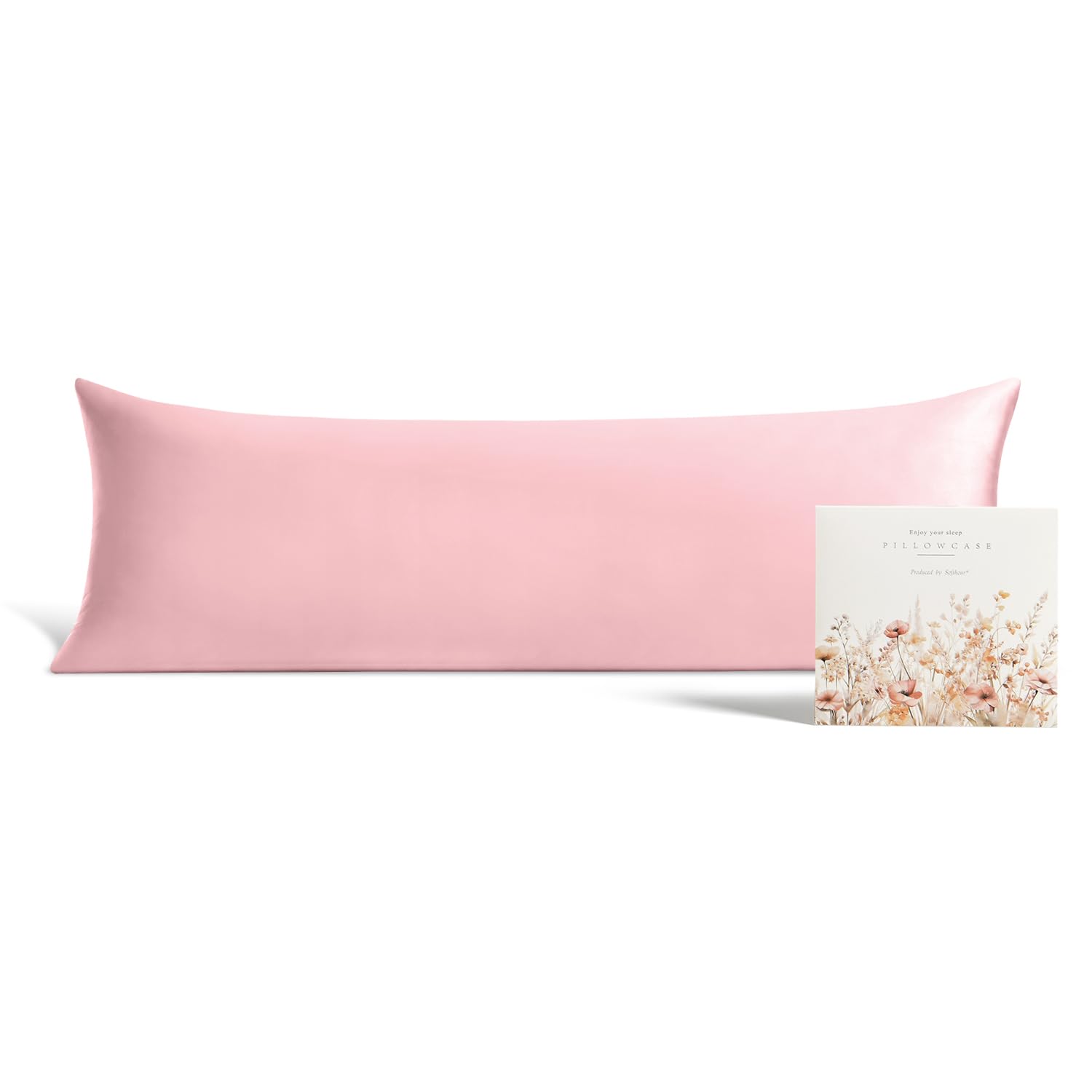 Softhour Silky Body Pillowcase Premium Body Pillow Cover Satin Pillow Cases with Zipper Closure for Hair and Skin, 20 x 54 Inches, Gifts for Women Men, Pink