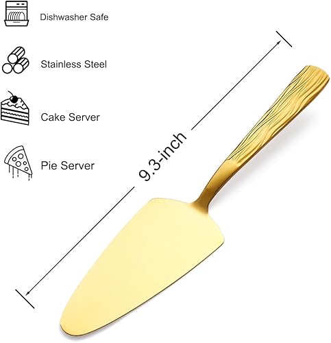 Miniatura 2 de Gold Cake Pie Servidor de pastel de pizza de acero inoxidable de 9.3 pulgadas, juego de 3, juego de servir pasteles con patrones de moda, apto para