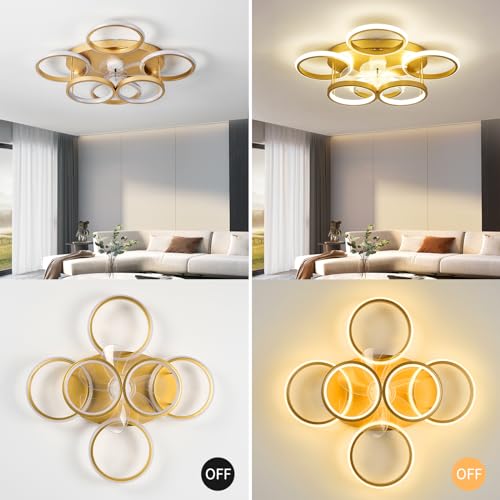 Anyeark Low Profile Ceiling Fan with Light Modern, Bedroom Ceiling Smart Fan with LED, Fandelier Ceiling Fan Flush Mount 25.6-inch, 3000K-6500K Stepless Color Change, Assembly Required (Gold) - image 4