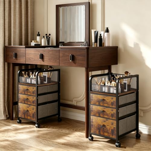 Image of Rolling Makeup Vanity Cart, Makeup Organizer with Drawers, Rolling Makeup Bathroom Storage Cart, Cosmetic Vanity Display Cases Holder for Nail Polish Brush Hair Tool (Black)