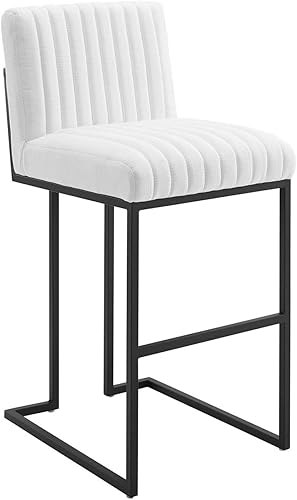 Modway Indulge Channel - Taburete de bar de tela copetudo, color blanco
