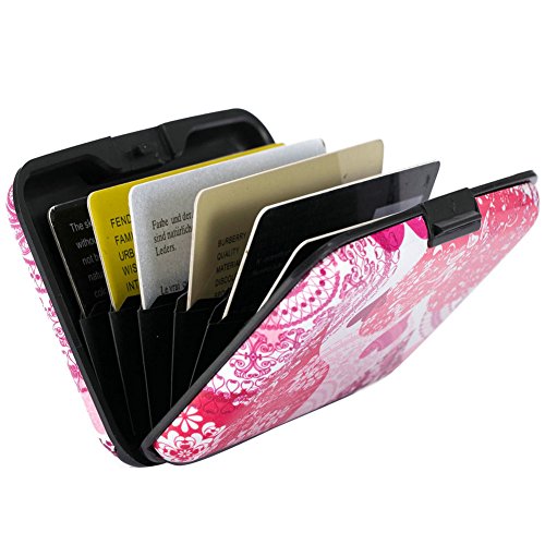 Image of Elfish Mini RFID Aluminum Wallet Credit Cards Holder Business Card Case Metal ID Case for Men Women (Red heart)