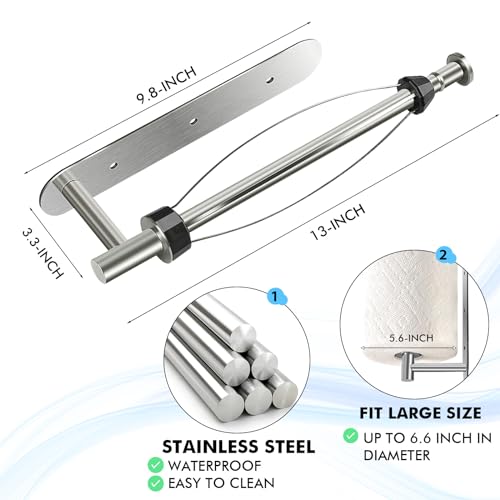 Image of KIHOGEM Magnetic Paper Towel Holder, One Hand Operable Paper Towel Holder Wall Mount with Strong Magnetic Backing and Self-Adhesive for Kitchen Refrigerator RVs Grill Garage(Silver)