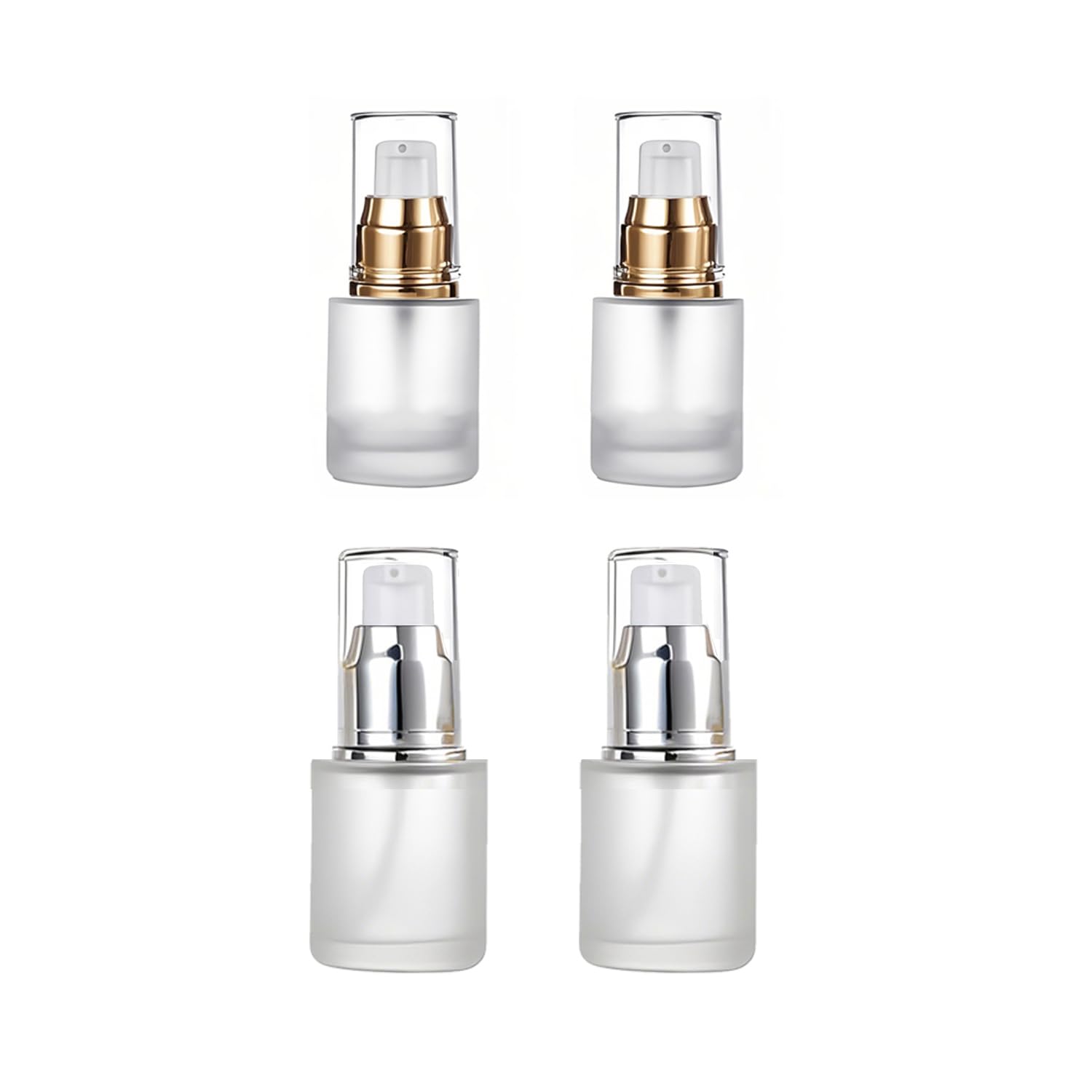 4Pcs Empty Lotion Pump Glass Bottles Frosted Sample Comestic Bottles Dispensers Travel Containers 20ml/0.67Oz with Pump Dispensers For Cream Makeup