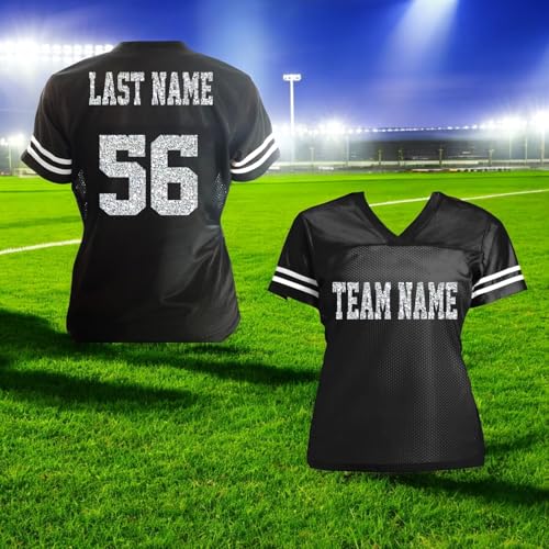 Gold & Red or Customize Colors School Name Glitter Women's Football Jersey Shirt, Cheer or Dance Team Bling Top, Mom or Coach4