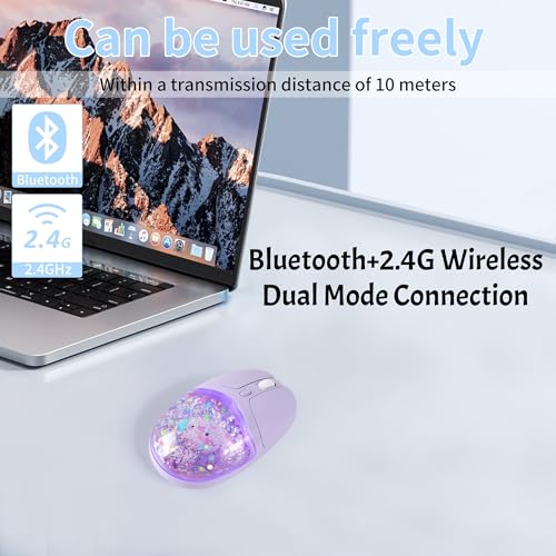Image of Bluetooth Wireless Mouse,Creative Floating Cartoon Rabbit Animal Mice,RGB Backlit Rechargeable Triple Mode(Dual Bluetooth+USB) Computer Silent Mouse with USB Receiver for Laptop /MacBook /iPad /PC-Purple