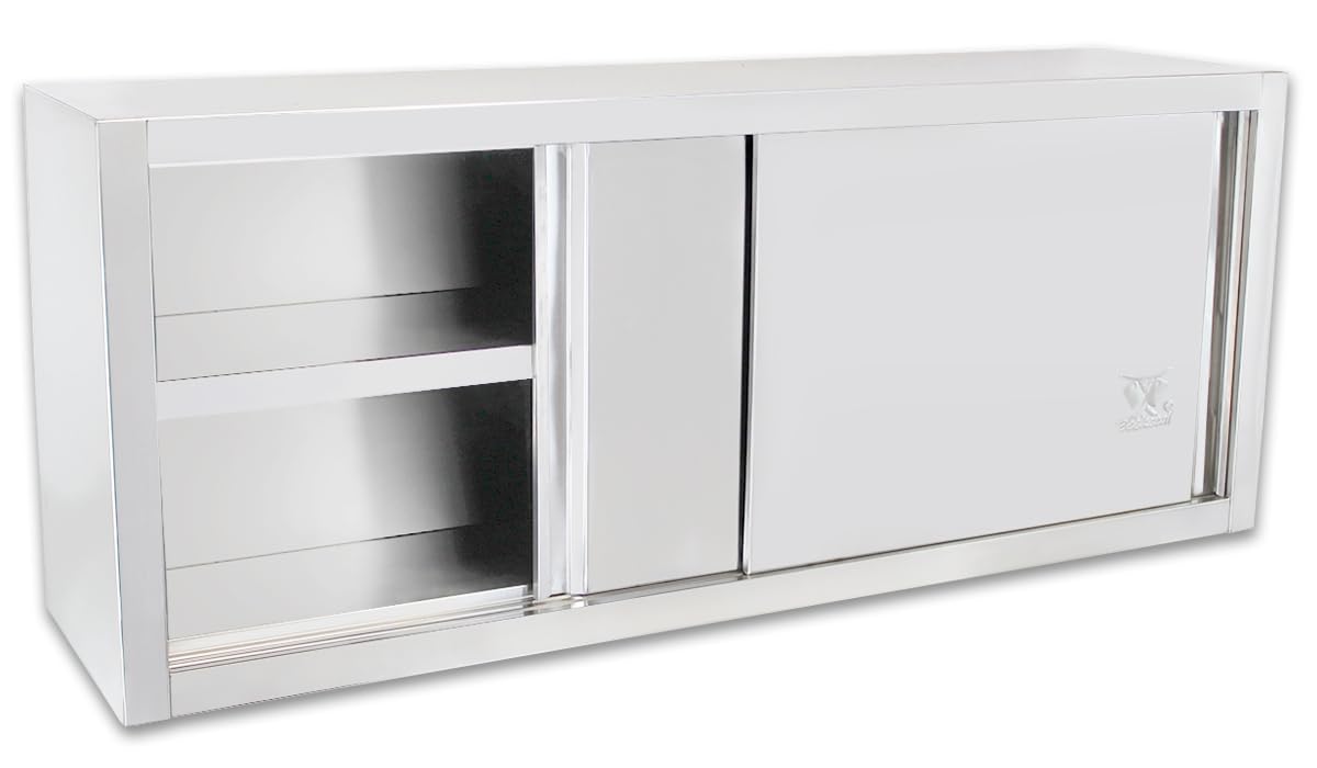 Beeketal 'BWS160' Gastro Küchen Wandhängeschrank aus Edelstahl mit auf Rollen gelagerte Schiebetüren, Hängeschrank mit fest verbautem Einlegeboden - Außenabmessungen (L/B/H): ca. 1600 x 400 x 645 mm