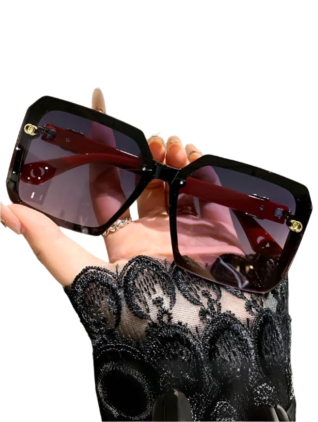 Women’s Large Frame Retro Square Fashion Glasses – Full-Rim Bold Design for Everyday Statement Style - Main Image