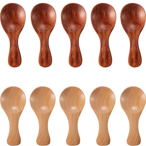 sansheng 10PCSWooden Spoons Mini Condiments Sugar Seasoning Salt Honey Teaspoon,wooden candy spoon