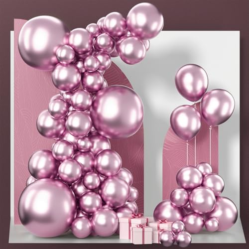 Image of PartyWoo Metallic Pink Balloons 100pcs Different Sizes Pack of 18 12 10 5 Inch Chrome Pink Balloons for Graduation Wedding Girl Baby Shower Gender Reveal Birthday Princess Party Decorations Pink-G108