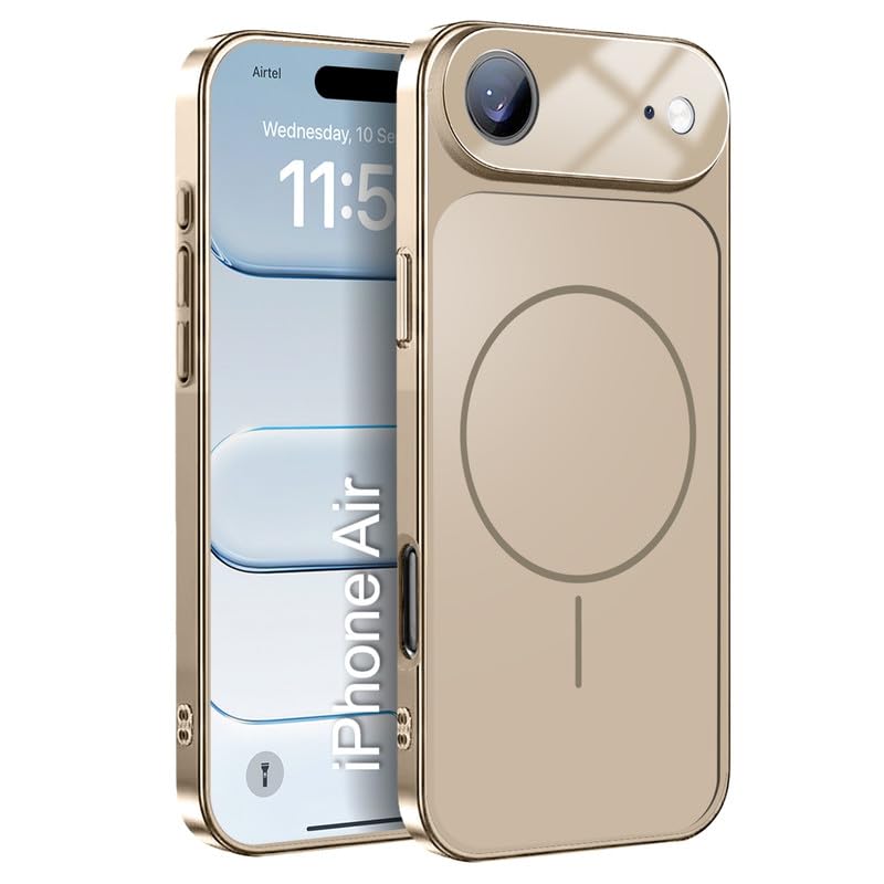 Image of LuxuryKase Converter Case for iPhone Air | Premium Protective MagSafe Cover | iPhone 17 Pro Series Style Design | in Built Camera Guard | Wireless Charging Compatible - Gold