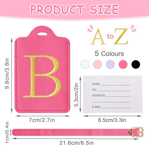 Image of Initial Luggage Tags for Suitcases, Cute Embroidered Letter Luggage Bag Suitcase Identifier Name Baggage Tag, PU Leather Travel Luggage Tags, Bag Tags for Men Women Kids Luggage Handbags(Rosered B)