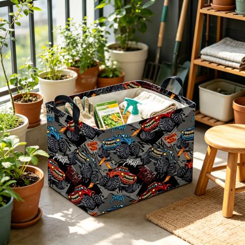Image of Rectangular Cool Car Basket,Monster Truck Storage Box,Waterproof collapsible basket for boy,Cute Baskets with Handles for Room Decor,Gift Baskets(Car)