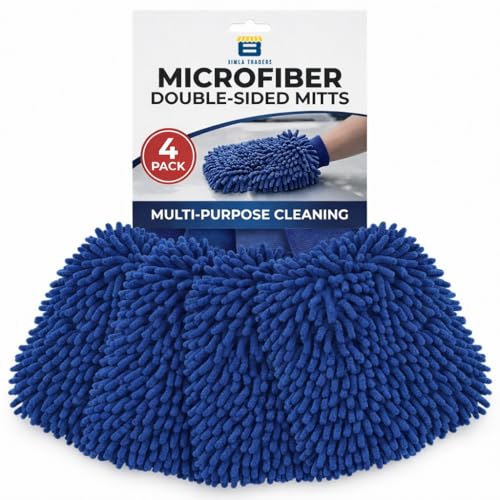 Image of Btag Microfibre Double Sided Wash Mitt Cleaning Gloves | Regular Quality | Super Absorbent | Extra Large | 4 pc Pack | Blue