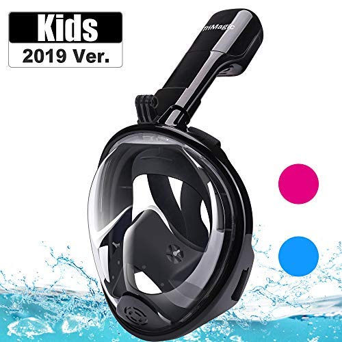 TriMagic Full Face Snorkel Mask for Kids 180° Panoramic Larger Viewing Area Diving Mask for Easier Breathe - GoPro Compatible with Anti-Fog and Anti-Leak(2017 Advanced Version)