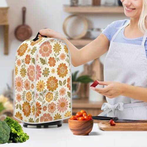 Image of Autumn Happie Floral Kitchen Blender Dust Cover with Top Handle | Soft, Anti Splash, Stand Mixer or Coffee Juicer Maker Cover Polyester Dust Proof Blender Protector Covers Christams Gifts