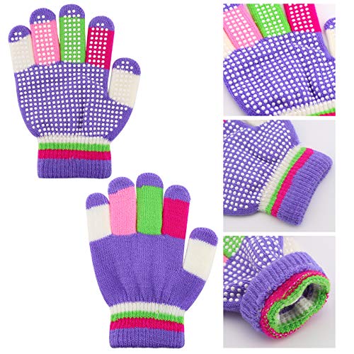 LUTER 6 Pairs Kids Anti-Skid Magic Gloves, Multicolor Winter Warm Full Finger Mittens Stretchy Knitted Gloves for Kids Boys and Girls3