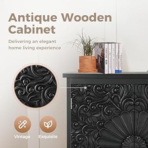 Maison arts accent cabinet with 2 doors farmhouse distressed storage cabinet with solid wood legs for living room entryway foyer kitchen sideboard buffet cabinet black carved doors  urban country home decor