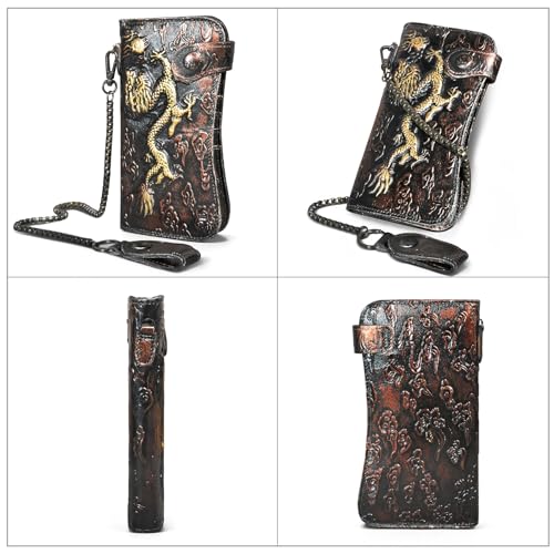 Genuine Crazy Horse Leather Travel Gift Coin Pocket Card Case Long Organizer Chain Rfid Wallet Purse With Snap For Men Male 1088 (1088 Coffee)2