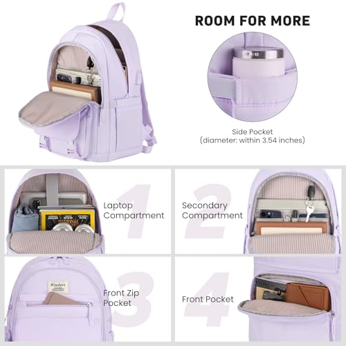 Image of WINDARS School Backpack for Teen Girls, Cute College Backpacks for Women Students Aesthetic Bookbag Large 15.6 Inch Laptop Bag Middle School Travel Back Pack (Purple)