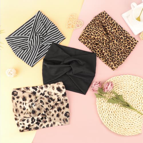 Image of DRESHOW 4 Pack Turban Headbands for Women Wide Vintage Head Wraps Knotted Cute Hair Band Accessories