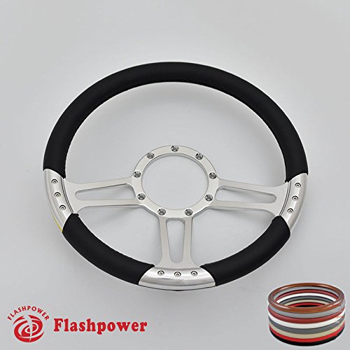 Flashpower 14'' Billet Full Wrap 9 Bolts Steering Wheel with 2'' Dish and Horn Button (Black)