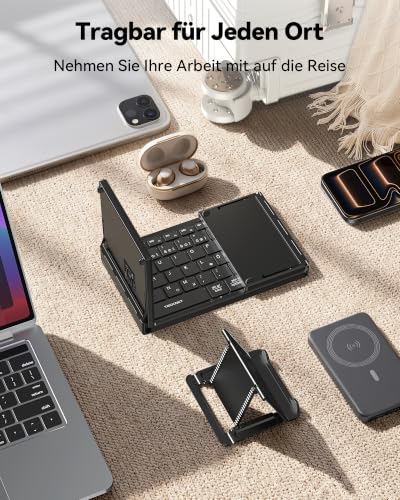 TECKNET Faltbare Bluetooth Tastatur mit Ziffernblock, QWERTZ Deutsches – Ansicht 6