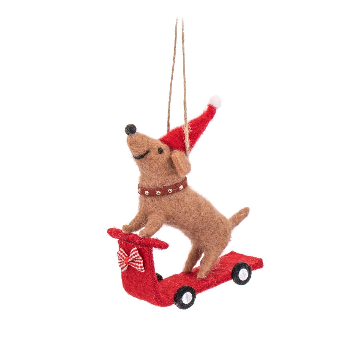 Santa Sausage Dog on a Scooter Felt Decoration 5055259285789