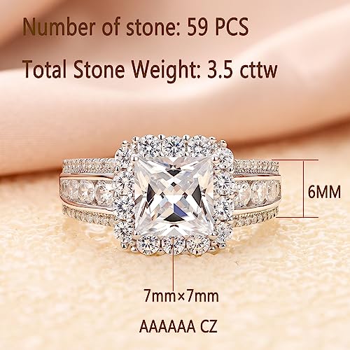 3 Carat Engagement Ring for Her Princess Cut AAAAA CZ Wedding Rings for Women 925 Sterling Silver Size 5 Size 102