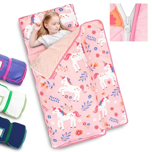 Image of Primlect Toddler Nap Mat with Detachable Blanket and Removable Pillow, Kids Sleeping Bag 55''x35'' for Daycare Preschool Kindergarten, Toddler Sleeping Mat for Boys and Girls