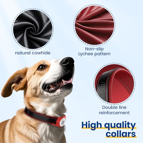 Durable Genuine Leather Dog Collar with AirTag Holder-Compatible with Airtag,Breathable Design for Year-Round Walks,Adjustable Collar for Small Medium Large Boy Girl Male Female(Red,L) - Image 3