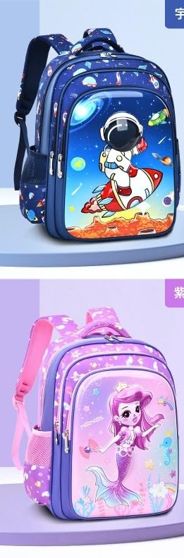 Cute Mermaid and Astronaut 3D Design BackPack withPremium Quality-, Lightweight Bookbag with 3 Compartments, Front Utility Pocket with side storage For 4to 9 Years Old2