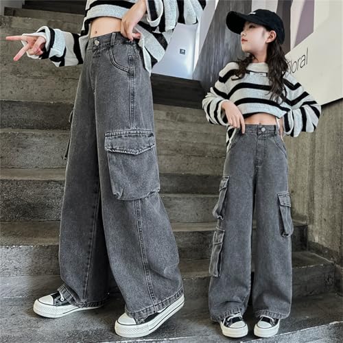 Girls Jeans Elastic Wasit Wide Leg Pants Kids Jeans 5-16 Years4