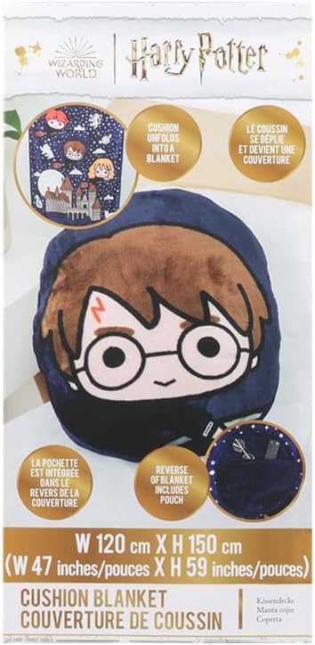 Paladone Harry Potter 2-in-1 Cushion Blanket - Officially Licensed Potter Travel Blanket, Soft Fluffy Throw, Bedroom Decor, Hogwart Fan Gift
