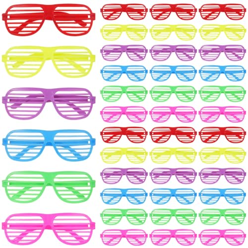 OMISTAR 100 Pack Shutter Shades Glasses,Vintage Style Slotted Shutter Shade Sunglasses,80s Neon Color Plastic Glasses Eyewear Party Supplies for Party Favors Adult