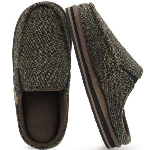 Image of ONCAI Mens Clog Slippers with Arch Support Stripe Faux Fur Cotton-Blend High-Density Memory Foam Warm House Slippers Slip-on Indoor Outdoor Rubber Sole Size 7-16